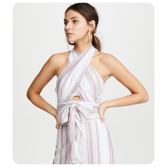 Amanda Uprichard MATCHING 2 Piece Ravine Positano Stripe Wrap Top & Pant sz L - Picture 2 of 13